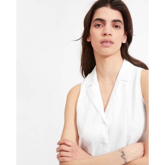 NWT Everlane The Sleeveless 100% Linen V Neck  Button Front Shirt Dress Size 4 - Picture 3 of 12